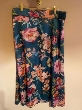 Floral Midi Skirt in Teal with Pink Accents